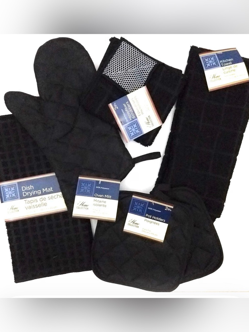 Kitchen Towel Set with 2 Quilted Pot Holders, Oven Mitt, Dish Towel, Dish Drying